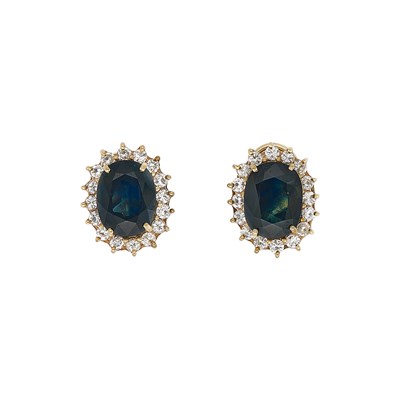 Lot 1239 - Pair of Gold, Sapphire and Diamond Earclips