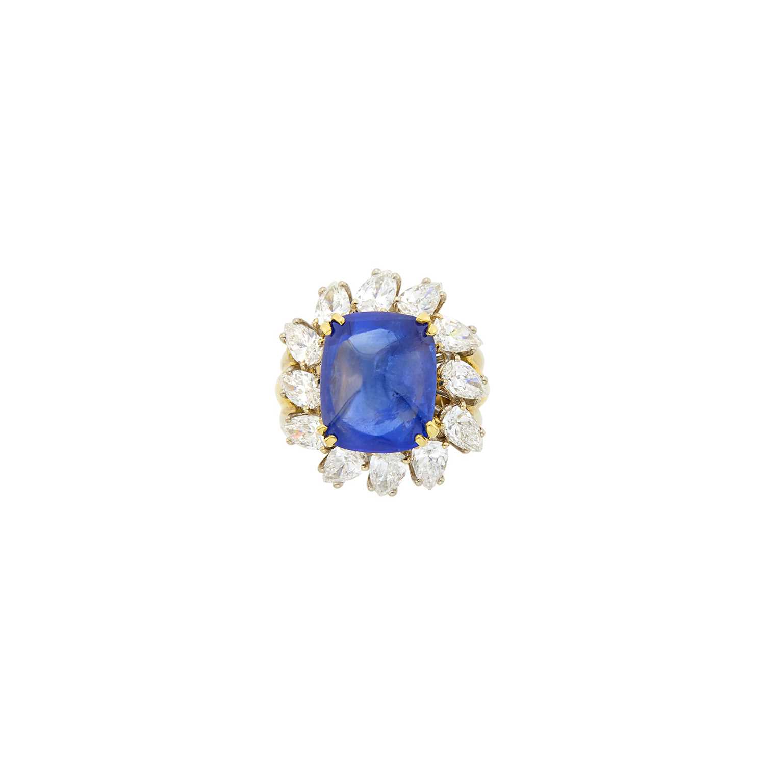 Lot 1126 - Two-Color Gold, Cabochon Sapphire and Diamond Ring