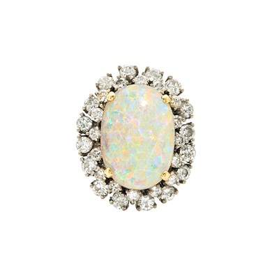 Lot 2165 - Two-Color Gold, White Opal and Diamond Ring