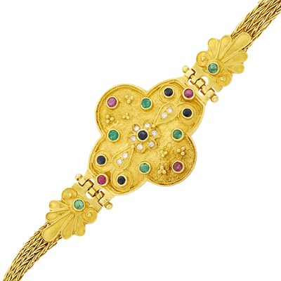 Lot 2084 - Gold, Emerald, Ruby, Sapphire and Diamond Bracelet