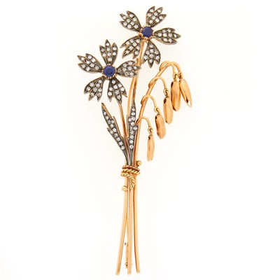 Lot 2157 - Rose Gold, Platinum, Sapphire and Diamond Bouquet Brooch