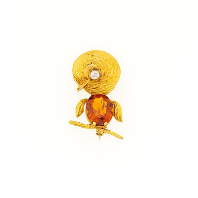 Lot 2054 - Two-Color Gold, Citrine and Diamond Bird Brooch