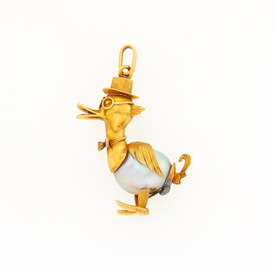 Lot 2055 - Gold and Gray Baroque Cultured Pearl Duck Pendant