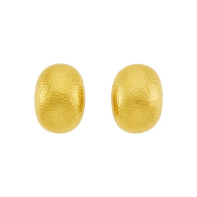 Lot 1051 - Pair of Hammered Gold Dome Earrings