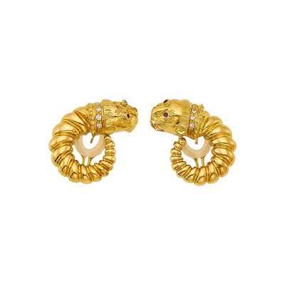 Lot 1017 - Zolotas Gold and Diamond Chimera Earrings