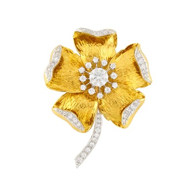 Lot 133 - Gold, Platinum and Diamond Flower Brooch