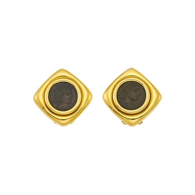 Lot Black, Starr & Frost Pair of Gold and Coin Earrings