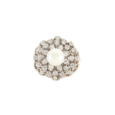 Lot 1130 - White Gold, Cultured Pearl and Diamond Ring