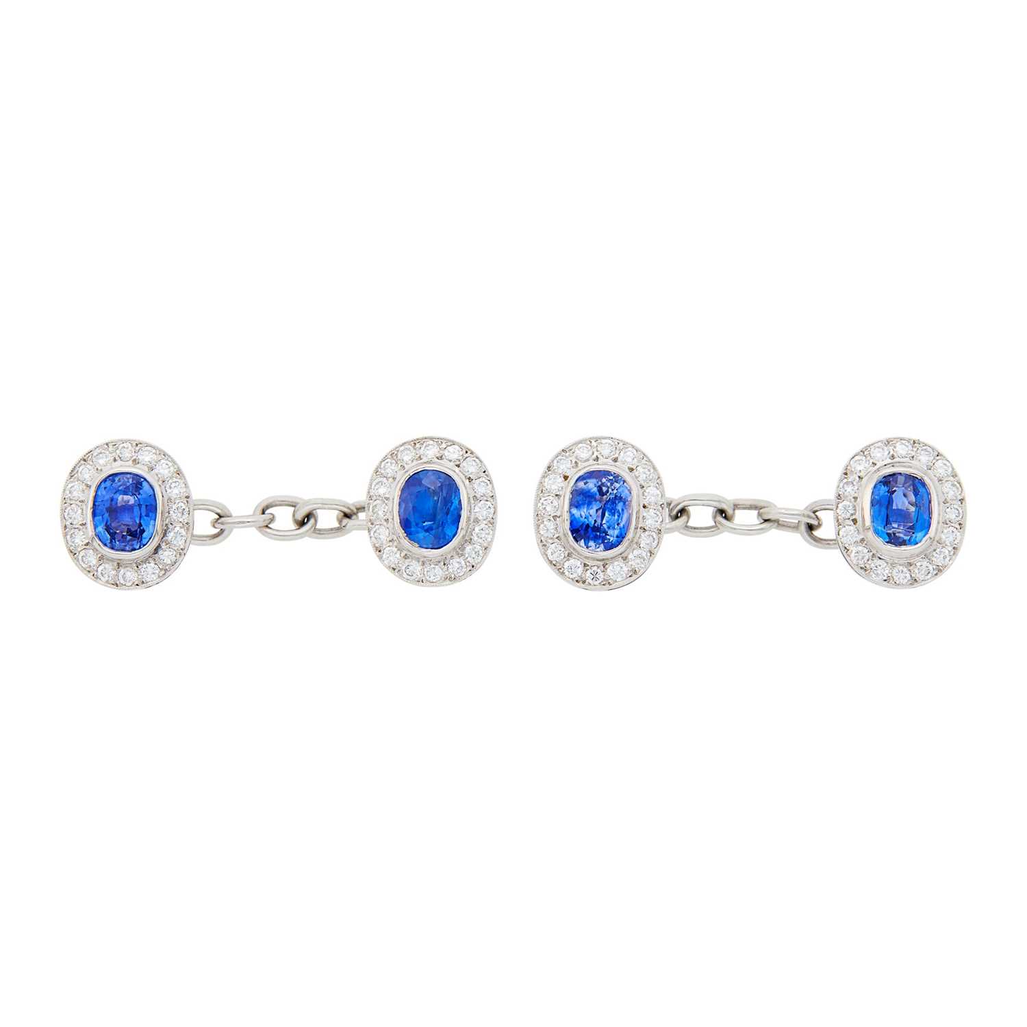 Lot 1184 - Pair of Platinum, Sapphire and Diamond Cufflinks