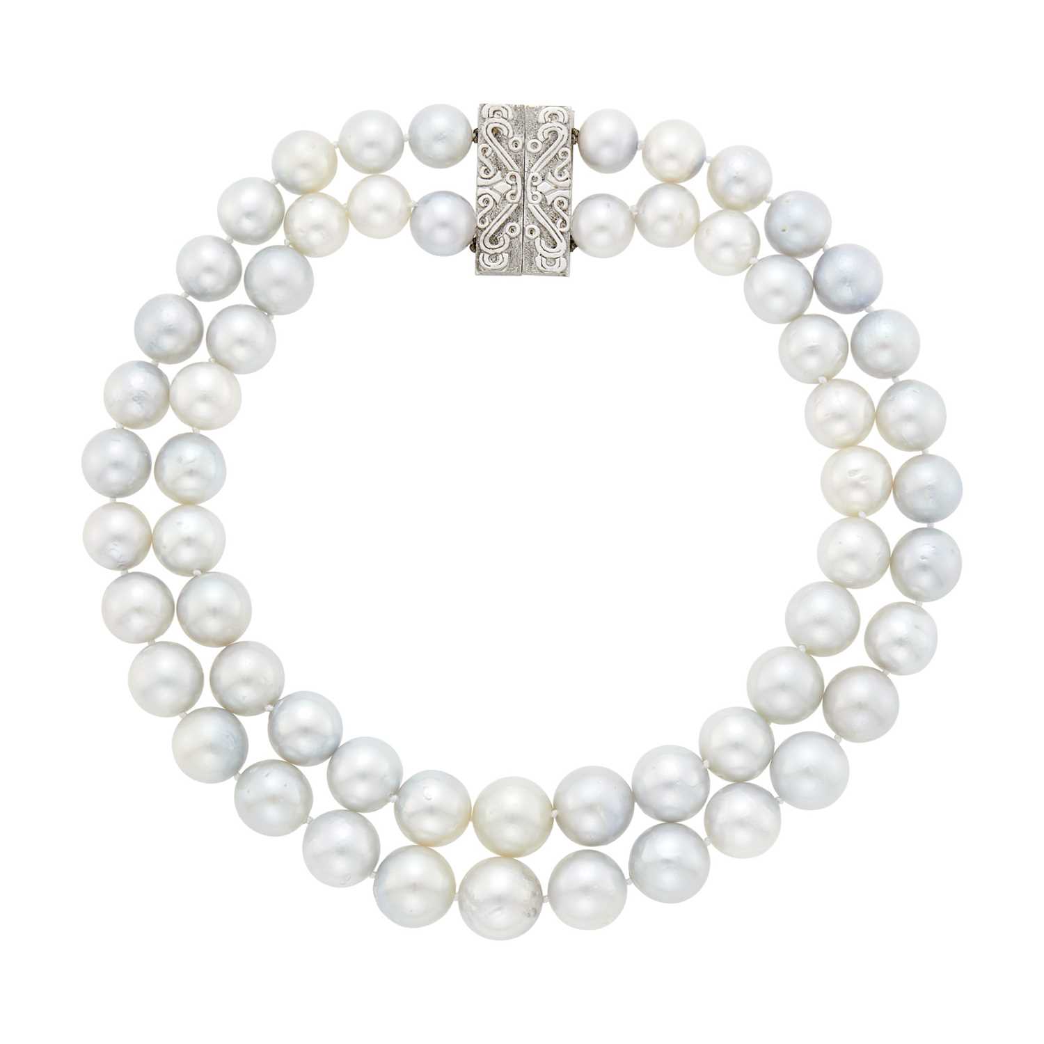 Lot 1155 - Double Strand Multicolored South Sea Cultured Pearl Necklace with White Gold Magnetic Clasp