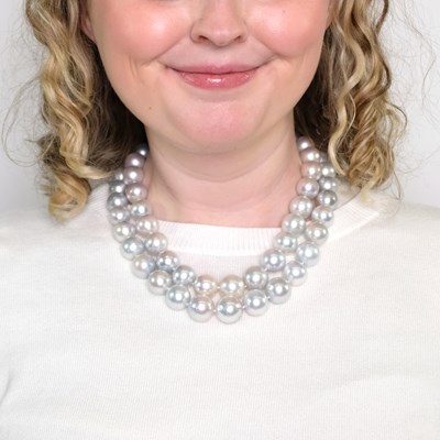 Lot 1155 - Double Strand Multicolored South Sea Cultured Pearl Necklace with White Gold Magnetic Clasp