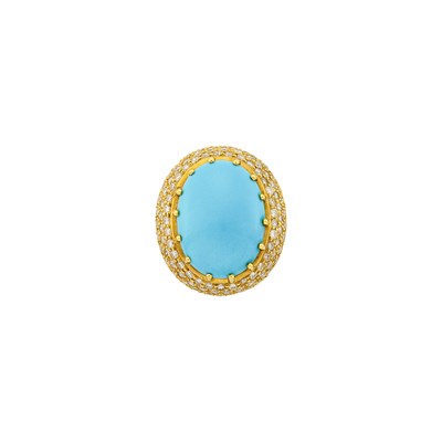 Lot 1208 - Gold, Turquoise and Diamond Ring