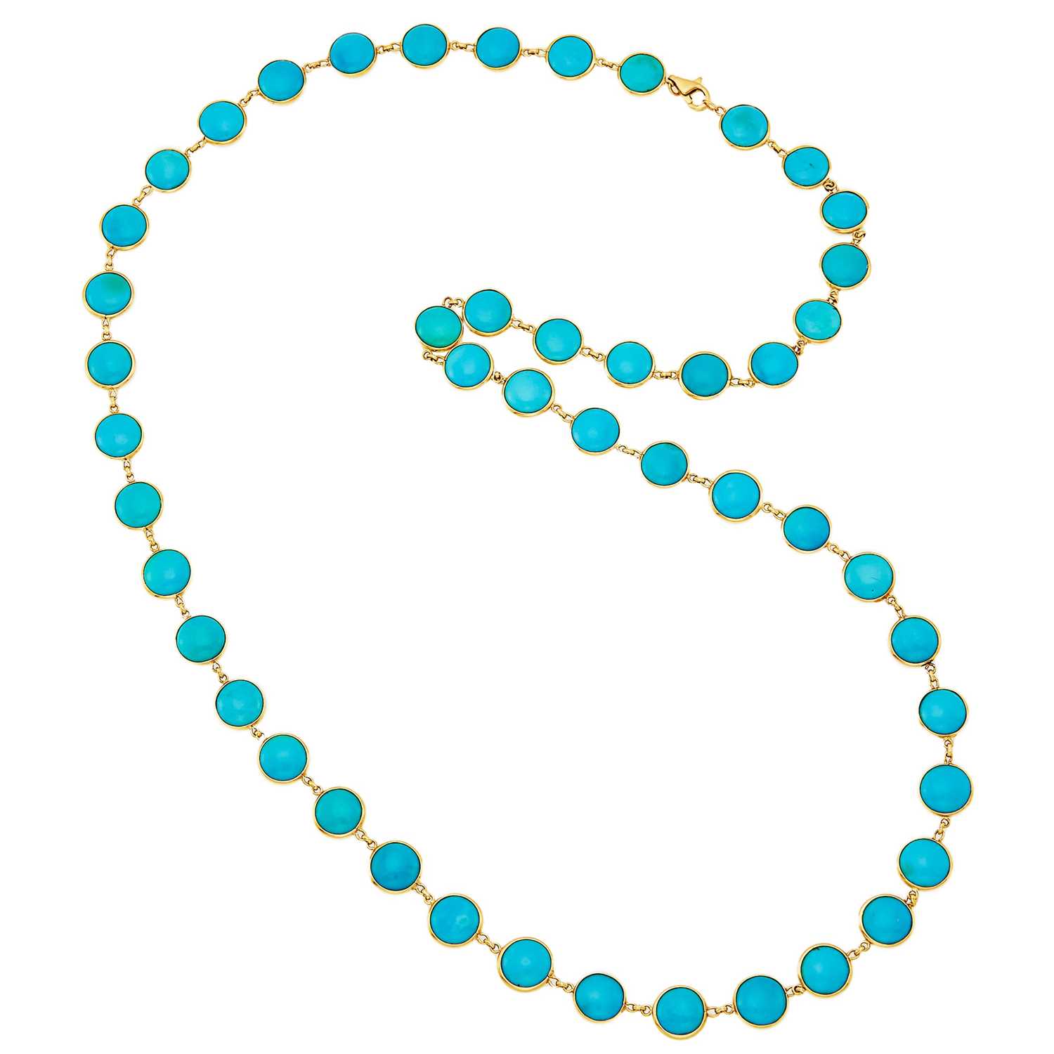 Lot 2079 - Long Gold and Turquoise Chain Necklace