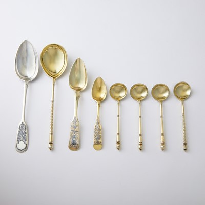 Lot 707 - Group of Eight Russian Silver, Silver-Gilt and Niello Spoons