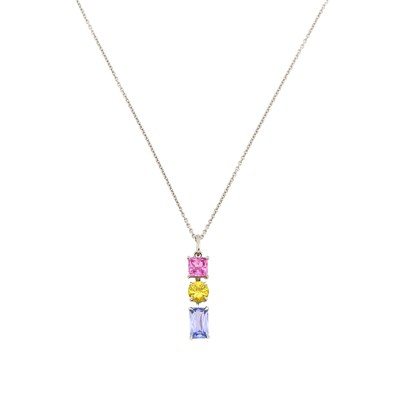 Lot 1098 - White Gold, Multicolored Sapphire Pendant with Chain Necklace