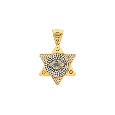 Lot 1214 - Gold, Diamond and Colored Stone Star of David/Evil Eye Pendant