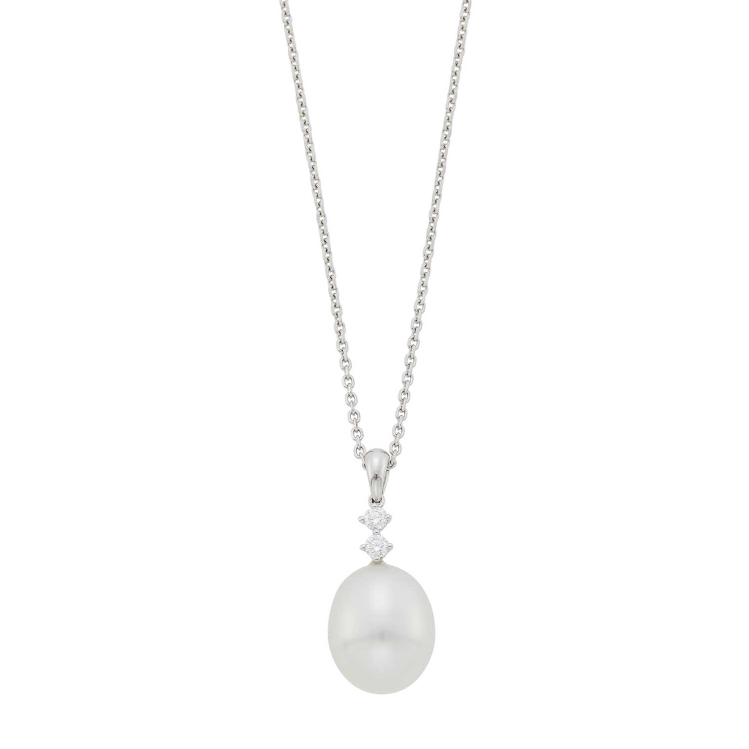 Lot 1151 - Assael White Gold, South Sea Cultured Pearl and Diamond Pendant with Chain Necklace