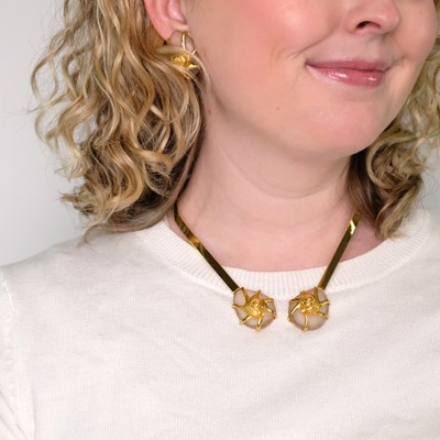 Lot 2 - Ilias Lalaounis Gold and Frosted Rock Crystal Necklace and Pair of Earclips