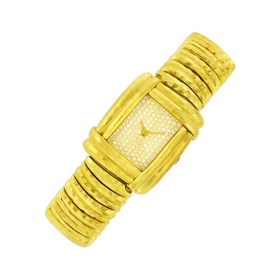 Lot 9 - Henry Dunay Hammered Gold and Diamond Wristwatch
