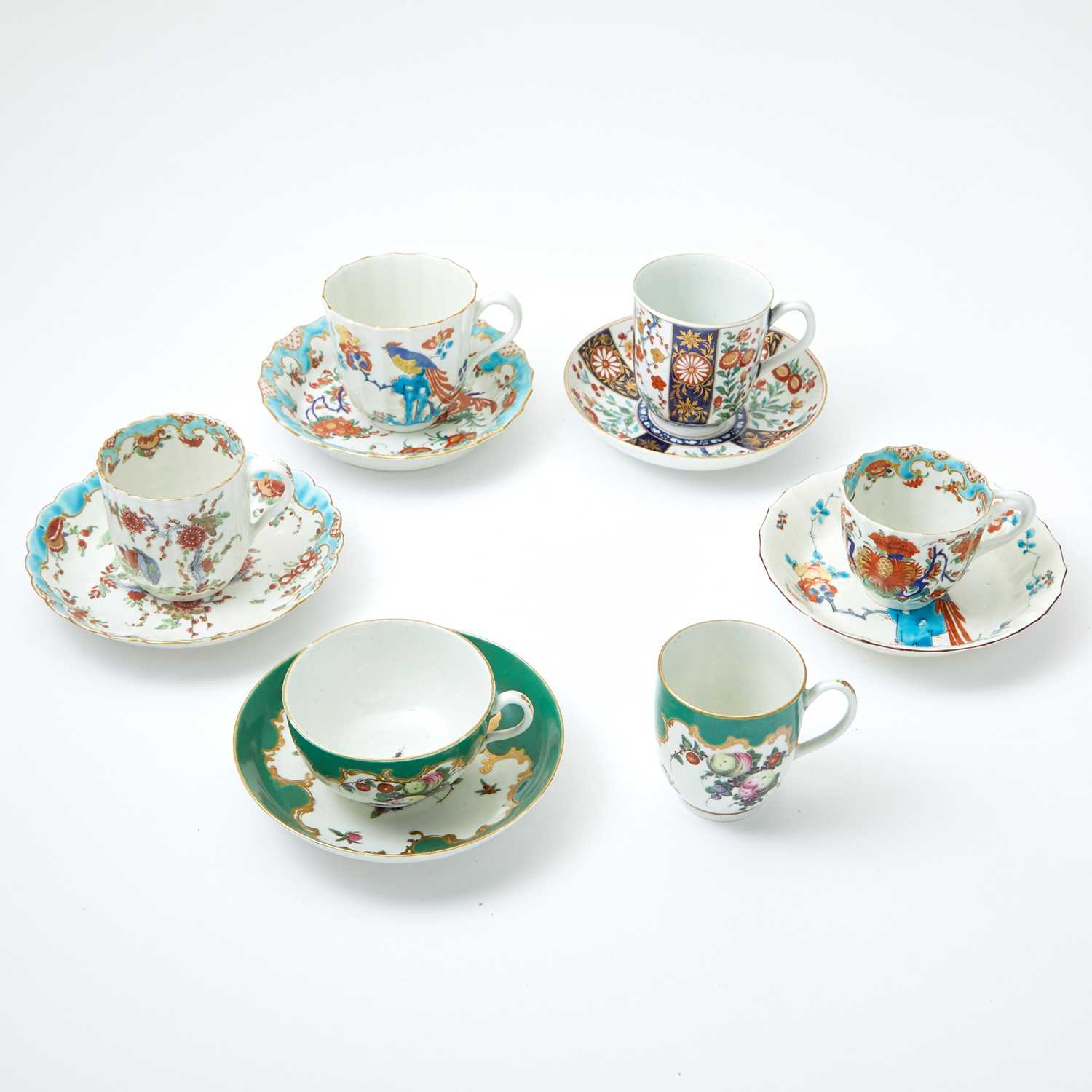 Lot 287 - Assembled Group of Six Worcester Porcelain Cups and Five Saucers