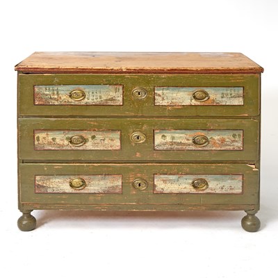 Lot 408 - Paint Decorated Pine Chest of Drawers