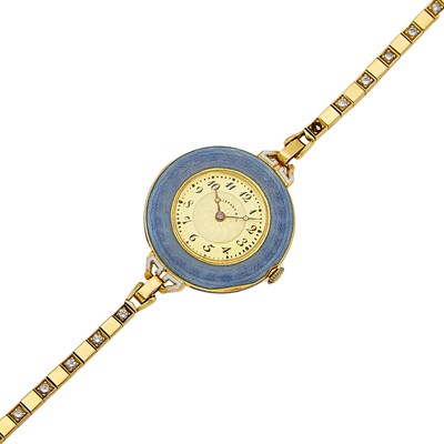 Lot 1175 - Tiffany & Co., Longines Gold, Enamel and Diamond Wristwatch