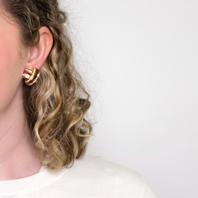 Lot 1191 - Charles Krypell Pair of Gold, Ruby and Diamond Earclips