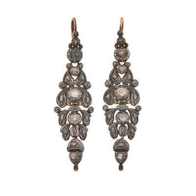 Lot 2161 - Pair of Georgian Silver, Gold and Diamond Pendant-Earrings