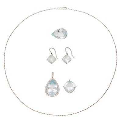 Lot 2219 - Group of White Gold, Blue Topaz and Diamond Jewelry and Unmounted Blue Topaz