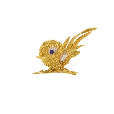 Lot 1204 - Two-Color Gold, Lapis and Diamond Bird Brooch