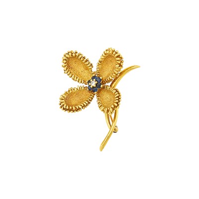 Lot 1053 - Gold, Sapphire and Diamond Flower Brooch