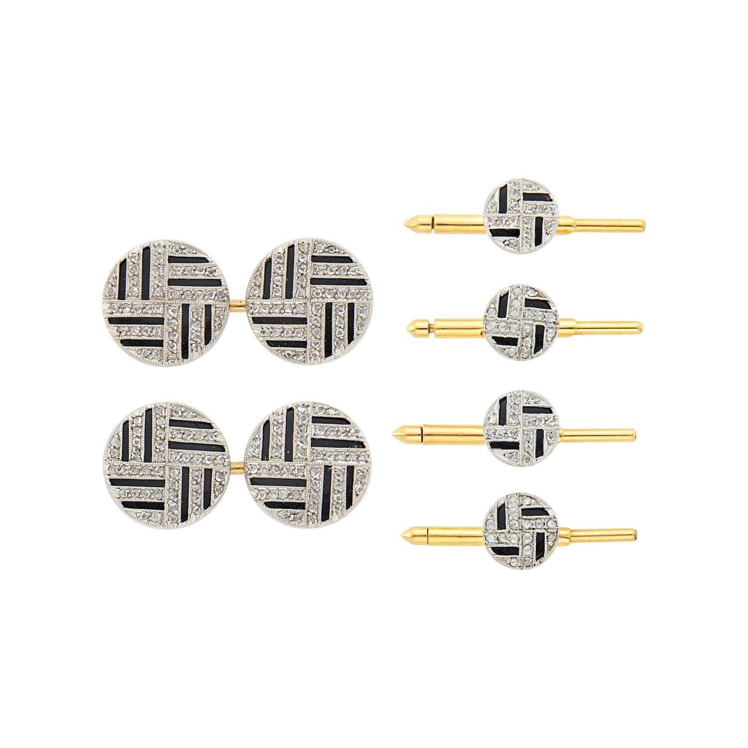 Lot 1170 - Platinum, Gold, Diamond and Black Onyx Dress Set