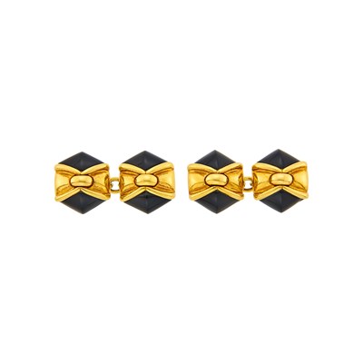 Lot 1037 - Bulgari Pair of Gold and Black Onyx Cufflinks