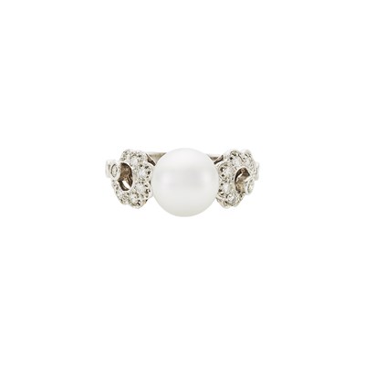 Lot 2104 - White Gold, Cultured Pearl and Diamond Ring