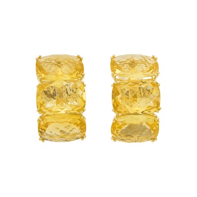 Lot 1172 - Pair of Gold and Citrine Earclips