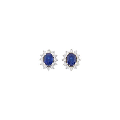 Lot 1080 - Pair of White Gold, Sapphire and Diamond Earrings