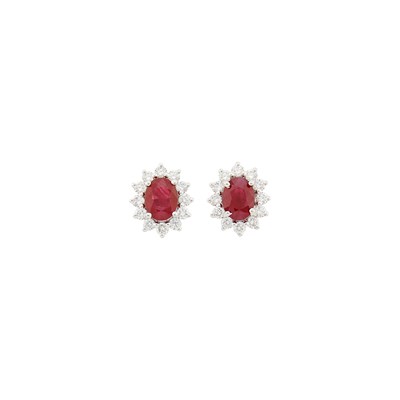 Lot 121 - Pair of White Gold, Ruby and Diamond Earrings