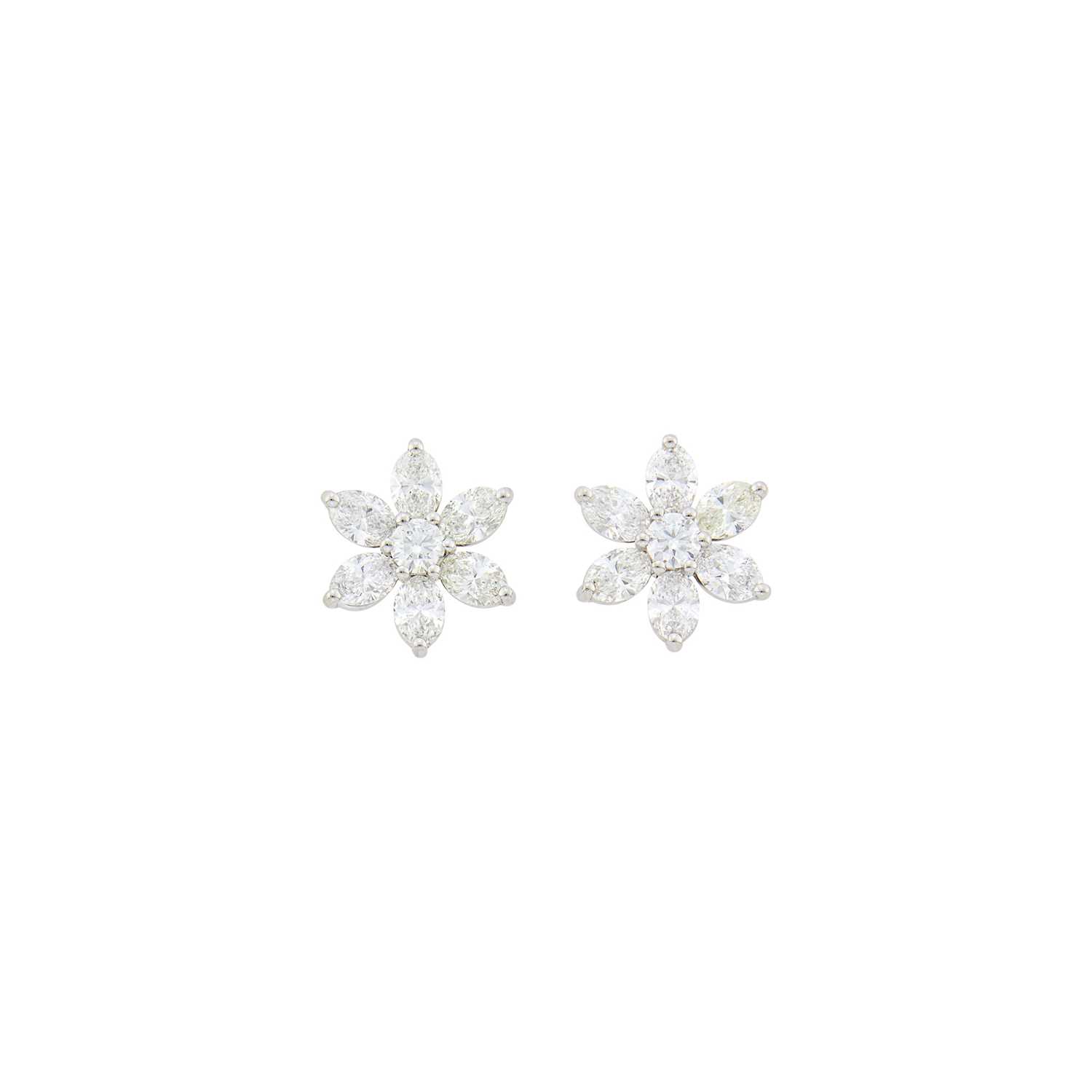 Lot 22 - Pair of Platinum and Diamond Flower Earrings