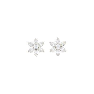 Lot 22 - Pair of Platinum and Diamond Flower Earrings