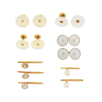 Lot 1274 - Group of Gold, Platinum, Mother-of-Pearl and Cultured Pearl Cufflinks and Studs and Six Costume Buttons