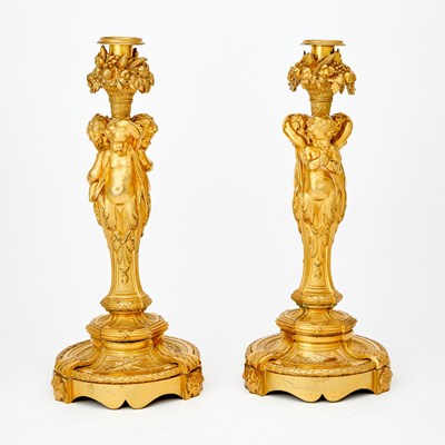 Lot 218 - Pair of Louis XV Style Gilt-Bronze Figural Candlesticks