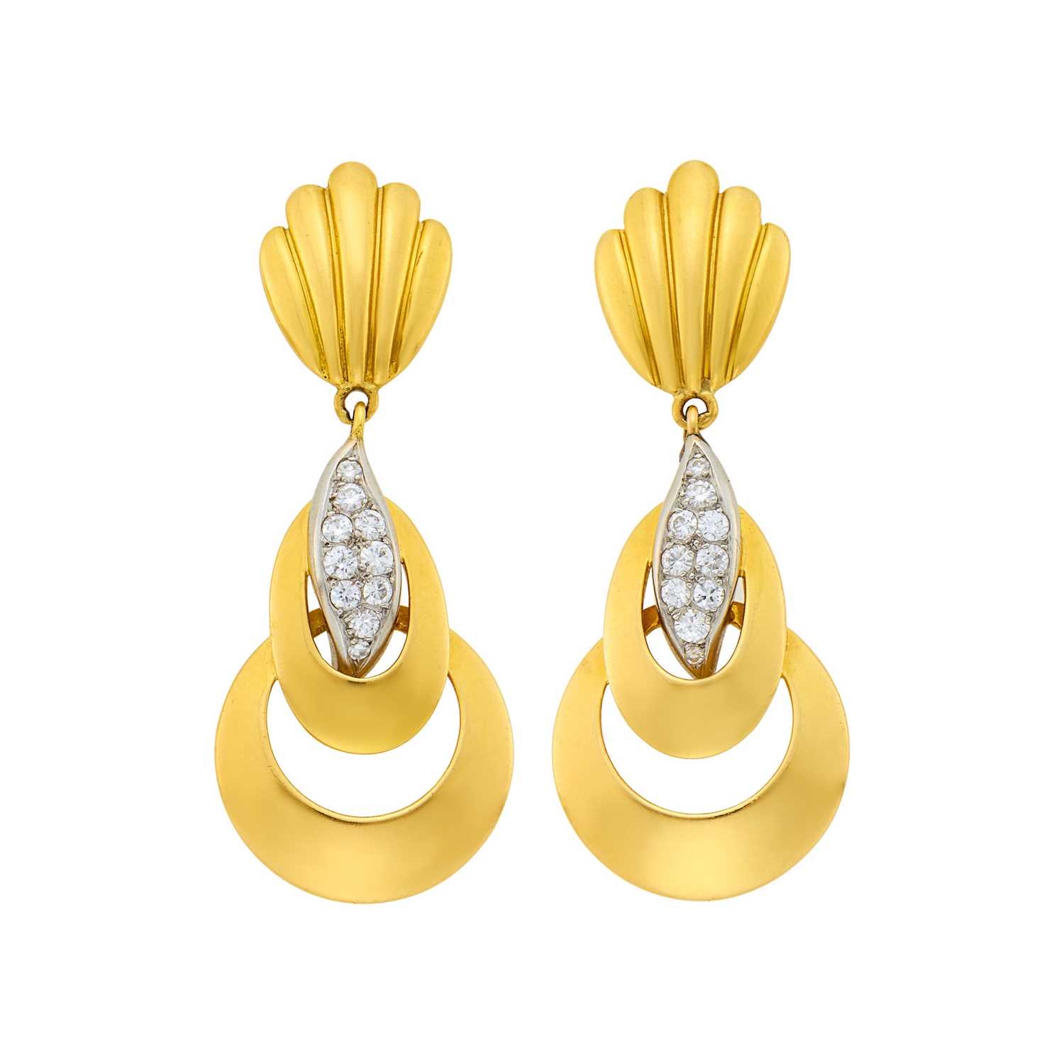 Lot 1108 - Mauboussin Paris Pair of Gold, Platinum and Diamond Pendant-Earrings