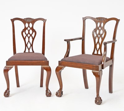 Lot 121 - Eight George III Style Carved Mahogany Dining Chairs