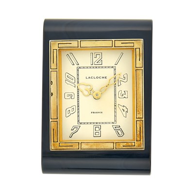 Lot 48 - Lacloche Gold, Silver and Black Onyx Travel Clock, France