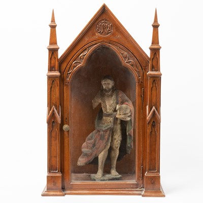 Lot 307 - Santos Polychrome Painted Figure in a Gothic Case