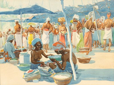 Lot 557 - A rare, early, and large original Al Hirschfeld watercolor depicting Bali in 1932