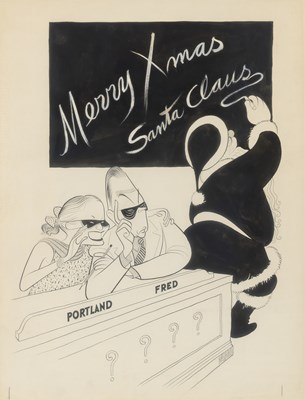 Lot 560 - An original Al Hirschfeld depicting Fred Allen and Portland Hoffa with Santa Claus