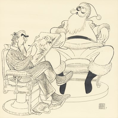 Lot 560 - An original Al Hirschfeld depicting Fred Allen and Portland Hoffa with Santa Claus