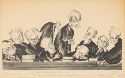 Lot 558 - A rare early Al Hirschfeld lithograph depicting Supreme Court justices, with annotation