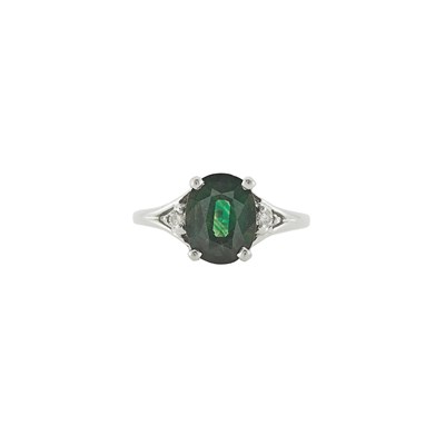 Lot 1102 - White Gold, Green Sapphire and Diamond Ring